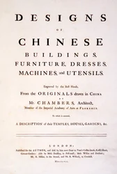 Titelpagina van Ontwerpen van Chinese Gebouwen, Meubels, Kleding, Machines & Gereedschappen, 1757