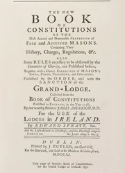 Titelpagina van Spratts Book of Constitutions voor de Grand Lodge in Ierland, 1751
