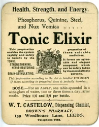 Etiket van Tonic Elixir, begin