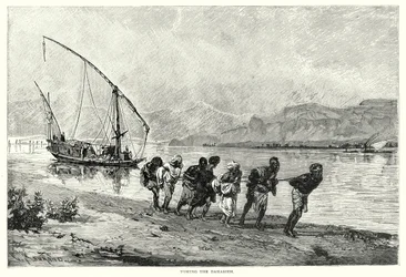 Het slepen van de Dahabieh (gravure)