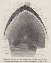 Dwarsdoorsnede van de Thames en Medway Kanaaltunnel (gravure)