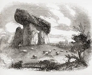 Trethevy Quoit, een megalithisch graf in Cornwall, Engeland, uit Old England: A Pictorial Museum, pub. 1847