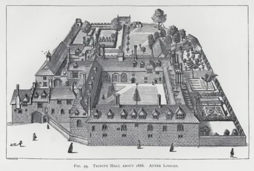 Trinity Hall circa 1688, naar Loggan