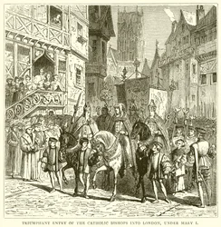Triomfantelijke intocht van de katholieke bisschoppen in Londen, onder Maria I