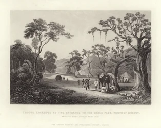 Troepen gelegerd bij de ingang van de Keree-pas