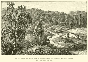 Tumuli of grafheuvels (Hügelgräber) bij Stanislau in Oost-Galicië