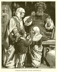 Turkse kinderen kopen snoep