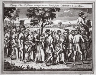 Tweeëntwintig gevangenen in één groep van Colchester naar Londen gebracht, illustratie uit Foxes Martelaren ca. 1703