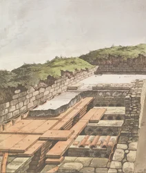 Ondergronds verwarmingssysteem voor een Romeinse villa in Engeland, gepubliceerd 1797