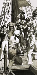 Ongeïdentificeerd zeilschip scène van het laden van vracht