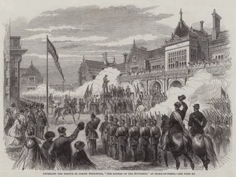 Onthulling van het standbeeld van Josiah Wedgwood, "De vader van de pottenbakkerijen," in Stoke-on-Trent