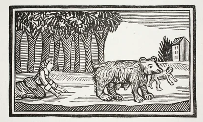 Valentijn en Orson, illustratie uit Chap-books van de Achttiende Eeuw door John Ashton, uitgegeven 1882