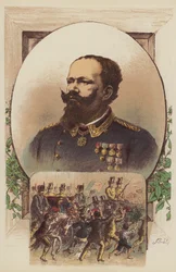 Victor Emmanuel, Garibaldi en de koning in Napels (kleurenlitho)