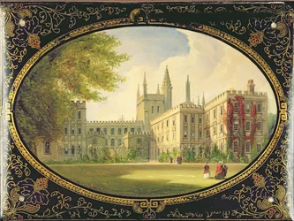 Victoriaanse blotter versierd met een scène van de Garden Quad van New College, Oxford (papier-maché)