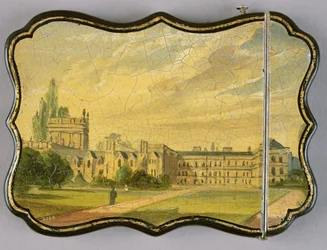 Victoriaanse kaartendoos, met een scène van Trinity College Gardens, Oxford