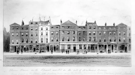 Zicht op Elf Huizen gebouwd op de plaats van de oude Bourse aan de Strand, 1853