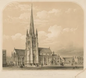 Uitzicht op St Stephens Kerk en Scholen, Rochester Row, Westminster