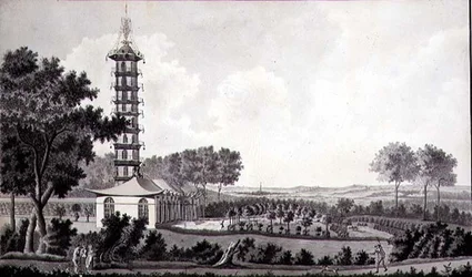 Uitzicht op een Nederlandse Tuin met een Chinese Pagode, c.1770