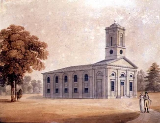 Gezicht op een Neoklassieke Kerk in een Park, ca.1790