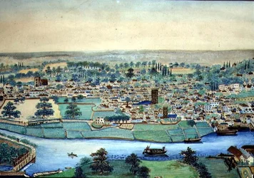 Gezicht op een Stad en Rivier, ca.1830
