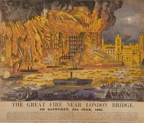 Uitzicht op de Cottons Wharf-brand, 1861