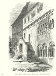 Gezicht op het paleis op de Wartburg (gravure)