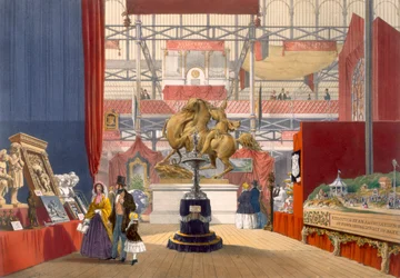 Uitzicht op de Zollyverein Muziekinstrumentenstand op de Grote Tentoonstelling van 1851, uit Dickinsons Comprehensive Pictures
