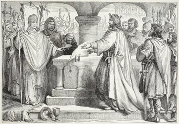 Bezoek van Karel de Grote aan de paus, illustratie uit The History of Protestantism door James Aitken Wylie (1808-1890), gepubliceerd 1878