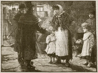 Bezoek van de tiendproctor, Ierland, 1832, illustratie uit Cassells Geïllustreerde Geschiedenis van Engeland