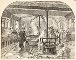 Wasserij in de Brixton-gevangenis, illustratie uit The Criminal Prisons of London and Scenes from Prison Life door Henry Mayhew en John Binny, uitgegeven 1862