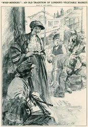Whip-minders: een oude traditie van de groentemarkt in Londen; Covent Garden, Londen