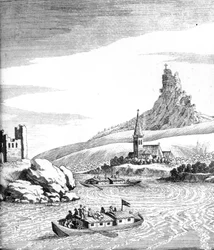 Draaikolk in de Donau, uit An Account of Several Travels door Edward Browne, gepubliceerd in 1677