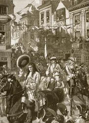 Williams triomftocht naar Whitehall, illustratie uit Cassells Illustrated History of England
