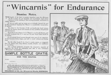 Wincarnis voor uithoudingsvermogen, advertentie uit The Graphic, 27 oktober 1906