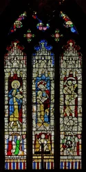 Raam Ew met St. Johannes de Doper, St. Anna en de Maagd Maria met St. Christoffel