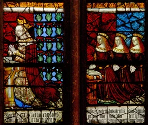 Koningin Elizabeth Woodville met dochters Anne, Catharina en Bridget
