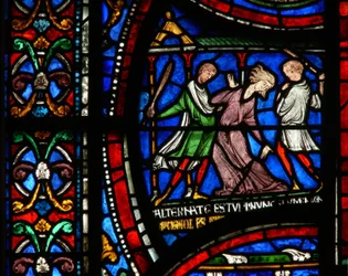 Een scène uit een St. Thomas Becket wonderraam: Het verhaal van Mad Matilda van Keulen
