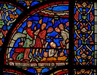 Een scène uit een St. Thomas Becket wonderraam: William van Gloucester begraven en opgegraven