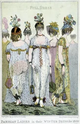 Prachtig: Parijse vrouwen in hun winterkleding voor 1800, Engelse karikatuur.