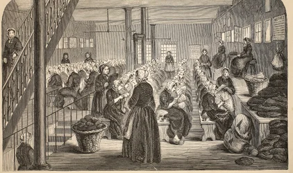 Werkruimte, op het Silent System, in het House of Correction, Tothill Fields, illustratie uit The Criminal Prisons of London and Scenes from Prison Life door Henry Mayhew en John Binny, uitgegeven in 1862