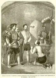 Wyatt, op weg naar zijn executie, die plechtig prinses Elizabeth en Courtenay vrijpleit