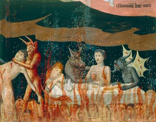 Demonen en verdoemden in de hel (detail)