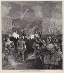 Guy Fawkes Day optocht in Lewes, Sussex, 5 november 1892