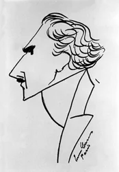 Cartoon door de Italiaanse dirigent Arturo Toscanini (1867-1957). Tekening door de tenor Enrico Caruso. Circa 1908