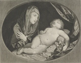 De Maagd met gekruiste armen over haar borst kijkt naar het slapende kind Christus, 1770-1834
