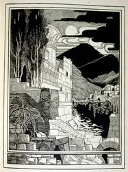 De ruïnes van Sodom, uit het boek Juda geïllustreerd door Ephraim Moses Lilien (1874-1925). Lilien wordt beschouwd als de vader van de zionistische iconografie, gecreëerd in de Jugendstil (Duitse art nouveau) stijl. Hij illustreerde 