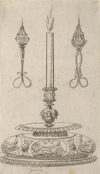 Ontwerp voor een kandelaar met kaarslontknippers, 1560-70