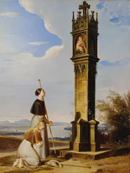 Twee pelgrims voor een beeld ("Ave Maria")