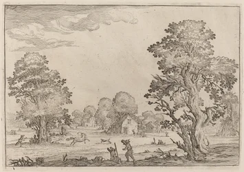 Landschap met op hol geslagen paarden