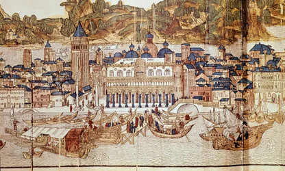 Uitzicht op Venetië (Dogenpaleis, San Marcoplein) (xylografie)